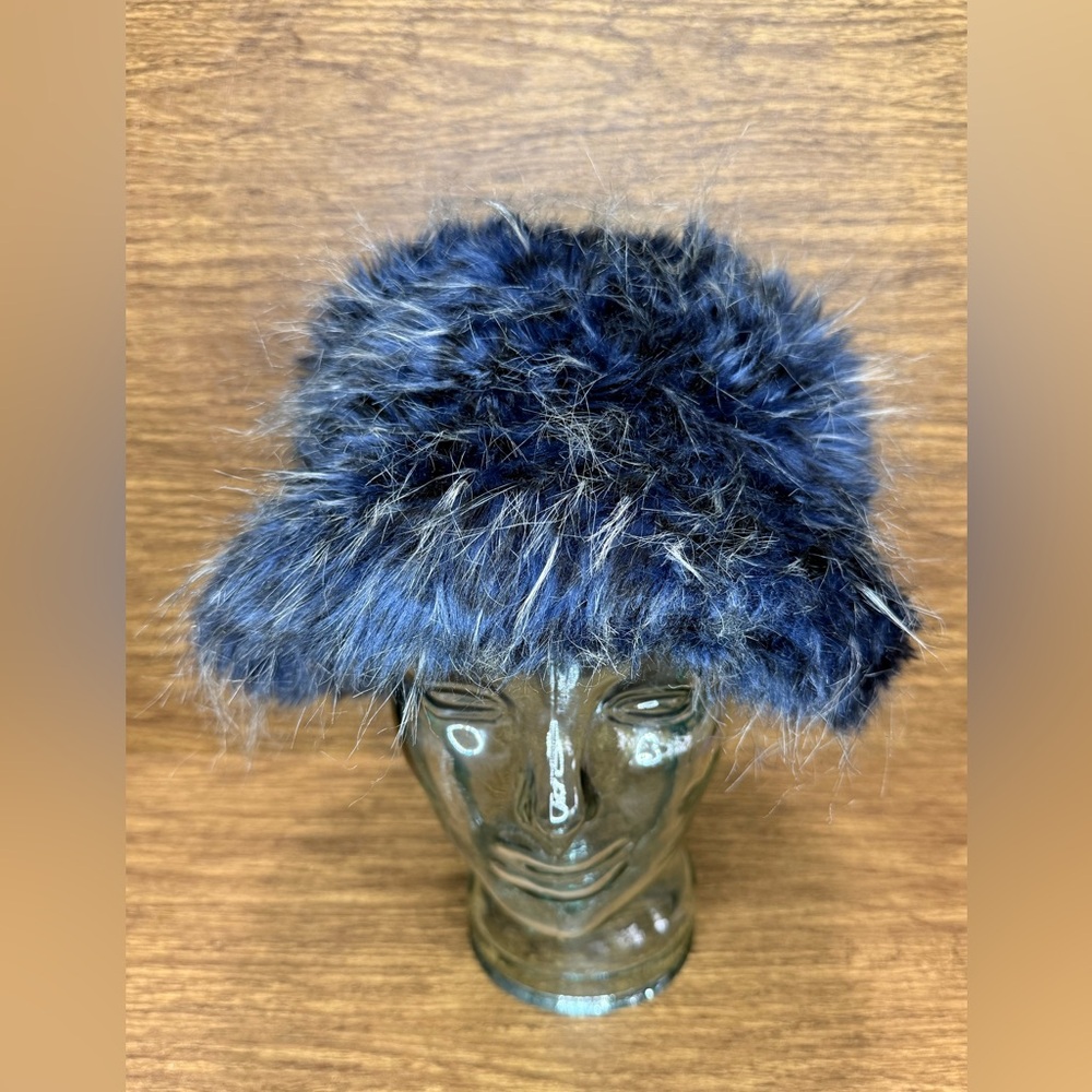 Goorin Brothers Blue Faux Fur Winter Bucket Hat‎ Cossack Trapper Style Size L